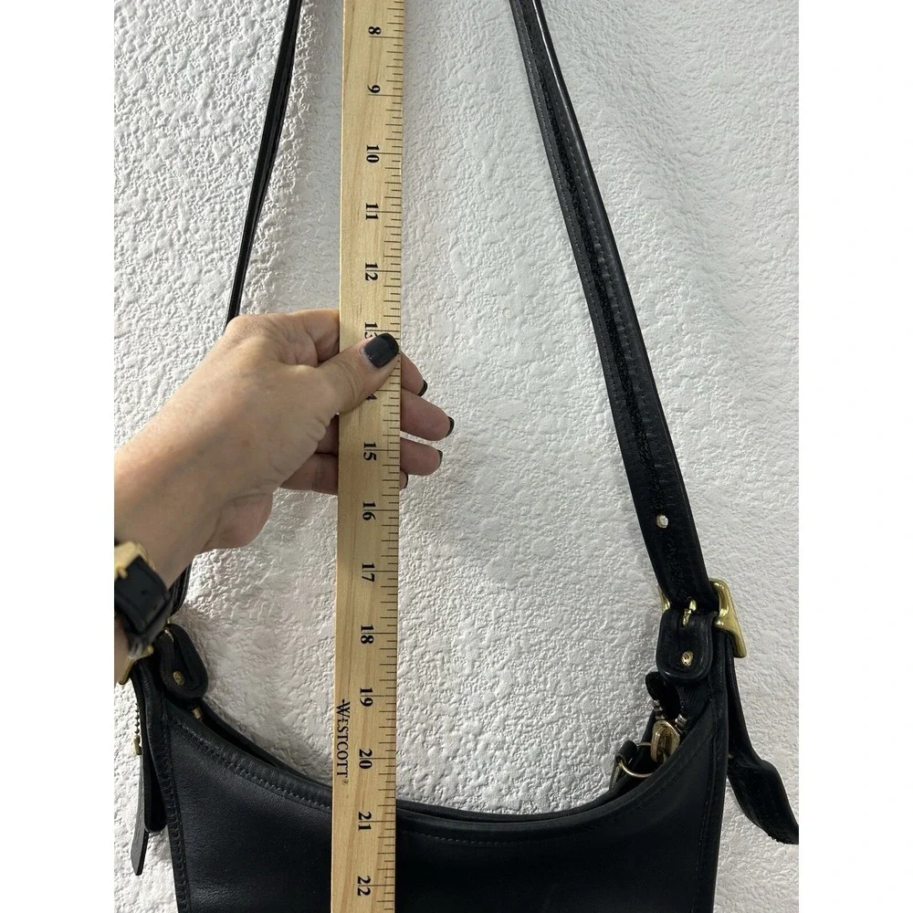 Coach VTG Janice Black Leather Crossbody Hobo Bag Brass Hardware 90s Made in USA